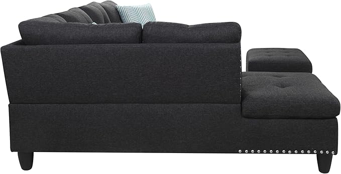 Modular Sectional Sofa Set, Modern L Shaped Sectional Sofa Set with Storage Ottoman & 2 Pillow, 2 Cup Holders, 6 Seat Sofa Couch Set for Living Room, Office, Apartment (Linen, Charcoal Grey)