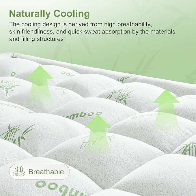 Queen Size Mattress Topper Viscose Derived from Bamboo, Soft Thick Pillow Top Mattress Pad Cover for Back Pain, Cooling Mattress Protector with 8-21 Inch Deep Pocket, White