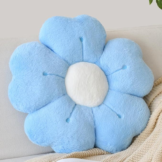 Flower Shaped Pillow, Cute Decorative Throw Pillow with Soft Artificial Rabbit Fur for Couch Bed Chair Floor, Flower Pillows Seating Cushions with Room D??cor for Bedroom Living Room (14.9" Blue)