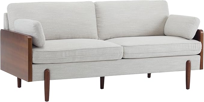 Merax 71.75" Mid-Century Modern Sofa with Plush Cushions, Wood Sides & Rounded Legs Compact & Stylish Couch for Living Room, Apartment Office, Beige