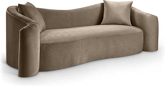 Meridian Furniture 44052Taupe-S Destin Collection Modern | Contemporary Sofa with Ultra Luxe Taupe 460 GSM Velvet, Rich Curves, 91" W x 34.5" D x 31" H, Taupe