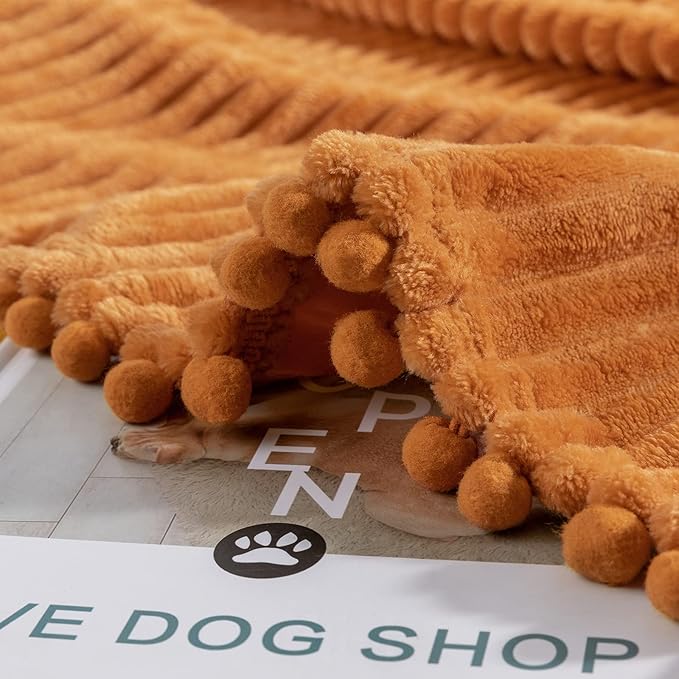 DISSA Fleece Blanket Throw Size ?€? 51x63, Orange ?€? Soft, Plush, Fluffy, Fuzzy, Warm, Cozy ?€? Perfect Throw for Couch, Bed, Sofa - with Pompom Fringe - Flannel Blanket Throw Blanket