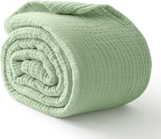 100% Cotton Muslin Blanket 40" x 40", Breathable and Lightweight Cotton Throw Blankets, Soft Cooling Summer Gauze Blanket for All Season, Sage Green