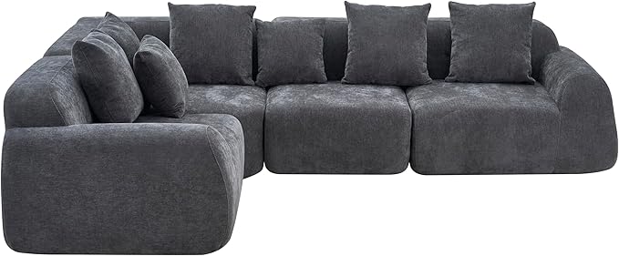 116-Inch Oversized Modular Compressed Sectional Couches 4 Pieces Modular Boneless Sofas with 7 Pillows,Modern Minimalist Corner Cloud Sofa Comfy Chenille Deep Seat Foam Couch
