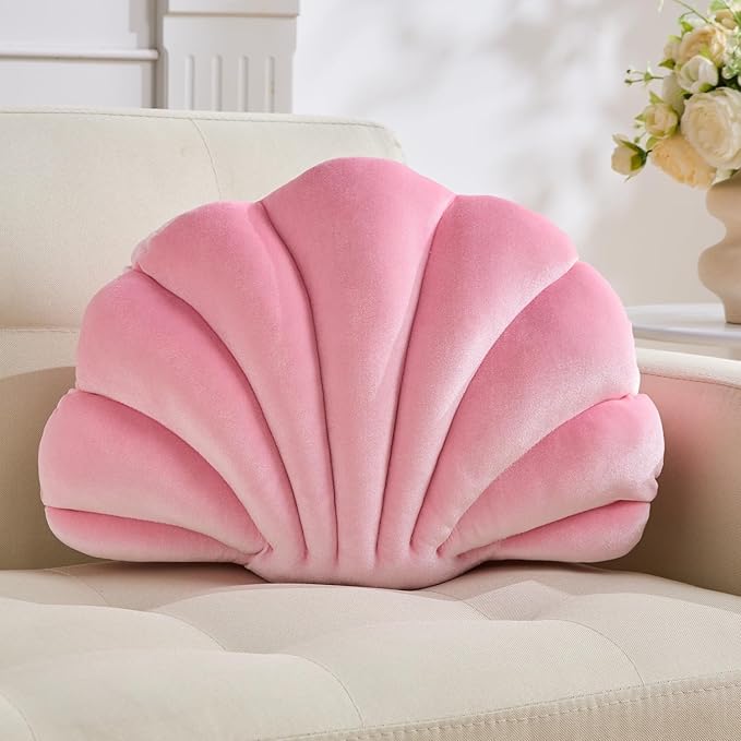 Shell Pillow，Seashell DecorativeThrow Pillow Light Pink Seashell Shaped Pillows 13x10 Inch Room Decor Cute Pillows for Couch Bed