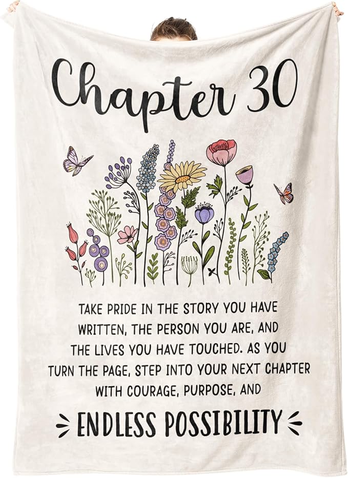 Afterprints 30th Birthday Gifts for Women, Chapter 30 Blanket, 30 Year Old Bday Gifts for Women, Daughter, Friend, 1996 30th Birthday Decorations for Her, Turning 30 Throw Blankets 60'' x 80''