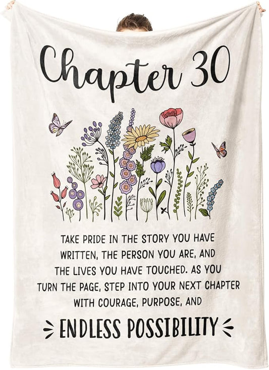 Afterprints 30th Birthday Gifts for Women, Chapter 30 Blanket, 30 Year Old Bday Gifts for Women, Daughter, Friend, 1996 30th Birthday Decorations for Her, Turning 30 Throw Blankets 60'' x 80''
