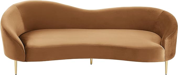 Meridian Furniture 659Saddle-S Ritz Collection Modern | Contemporary Upholstered Sofa with Rich Saddle Velvet, Gold Metal Legs, Curved Contemporary Design, 85.5" W x 31.75" D x 30.5" H, Saddle
