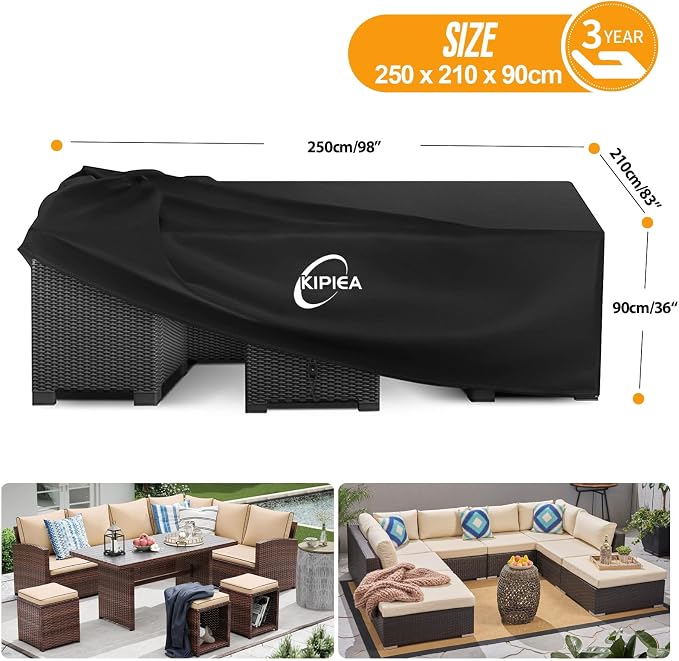 Kipiea Outdoor Furniture Covers Waterproof, 420D Heavy-Duty Patio Furniture Set Covers, No Tears Anti UV No Fading (98" L×83" W×36" H) - Image 2