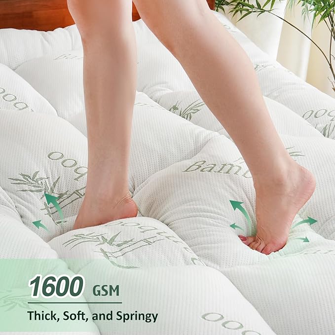 DOWNCOOL 3 Inch Twin Mattress Topper – Cooling Memory Foam Mattress Topper for Back Pain Relief, Breathable Bamboo Viscose Air Layer, 1600 GSM Fill, Deep Pocket Fits 8–21 Inch