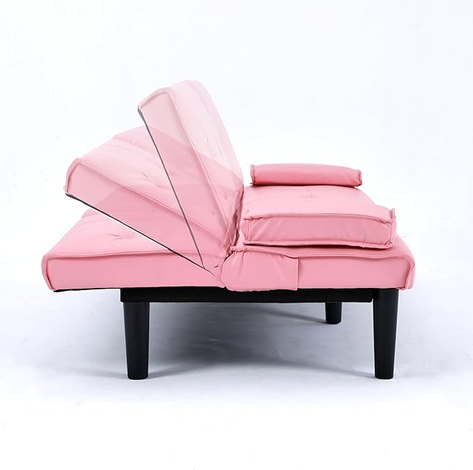 KEIKI Sleeper Sofa Bed with Cup Holder, 3 in 1 Convertible Futon Sofa Bed for Living Room, Dorm, Home Office, Pink