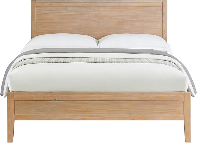 Arden 5-Piece Bedroom Set - Queen Bed, Two 2-Drawer Nightstands with Open Shelf, 5-Drawer Chest, 6-Drawer Double Dresser, Solid Pine Wood, Light Driftwood Finish, Modern Rustic Style