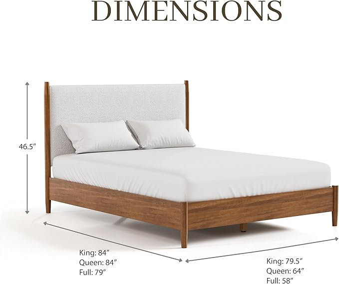 Furniture of America Wyatt Modern Solid Wood Bedroom Collection with Queen Bed Frame, Nightstands, Dresser with Mirror, No Box Spring Needed, Walnut, Boucle Platform, 5-Piece Set