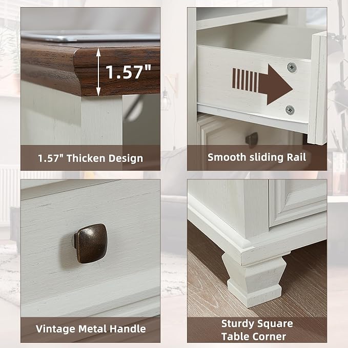 SAVOR LIFE Farmhouse Nightstand Set of 2 with Charging Station, Antique Nightstands with Drawers, Bedside Table with Open Shelf for Bedroom, White - Image 5