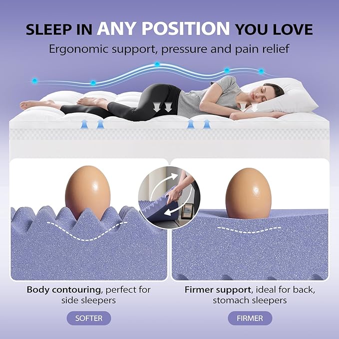 downluxe 4 Inch Queen Memory Foam Mattress Topper Pro Dual Layer 2 Inch Cooling Gel Egg Crate Memory Foam Plus 2 Inch Pillow Top Soft with Deep Pocket