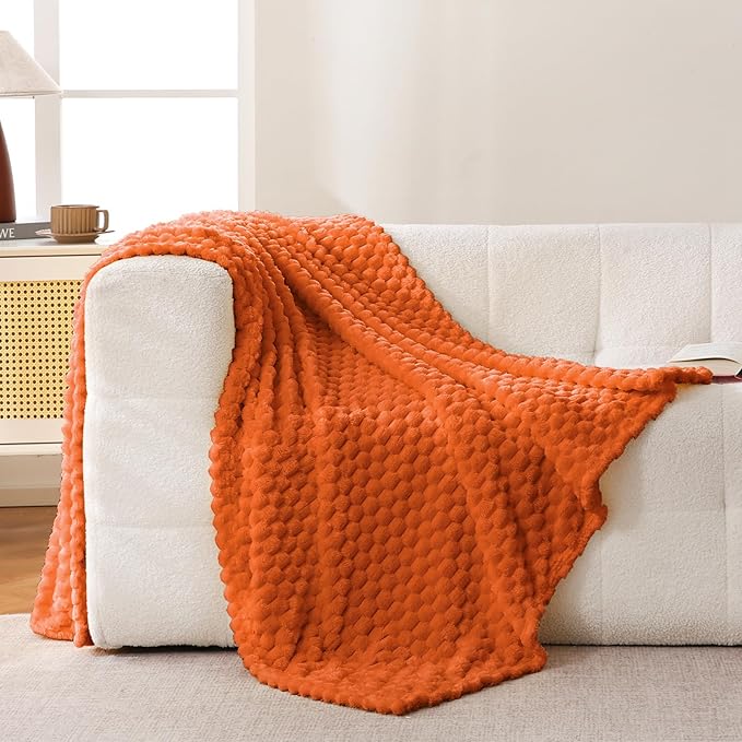 Bnuitland Orange Flannel Throw Twin Size Blanket (60X80 inches), 300 GSM Fleece Cozy Warm Soft Home Decor Lightweight Bed Blanket for Adults, Suitable for All Seasons.