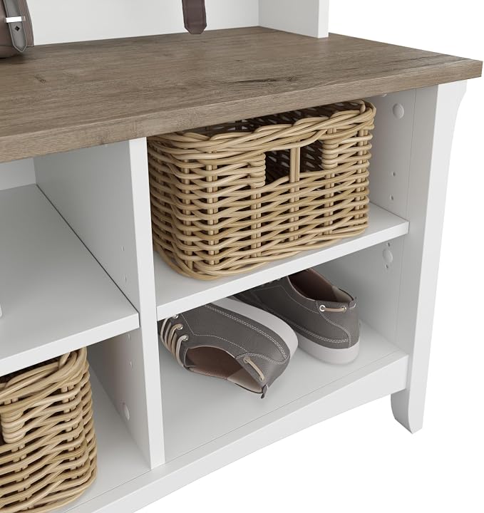Bush Home Salinas Hall Tree with Shoe Storage Bench in Shiplap Gray and Pure White, Multi-Purpose Home Organizer, Entryway Solution with Seating and Hooks - Image 4