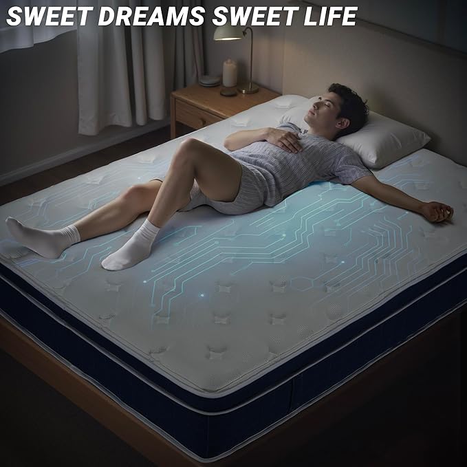 10″ Queen Hybrid Mattress – Soft & Supportive, Cooling Airflow Foam + Pocket Coils, Medium-Soft Comfort, Motion Isolation, CertiPUR-US, Fiberglass-Free