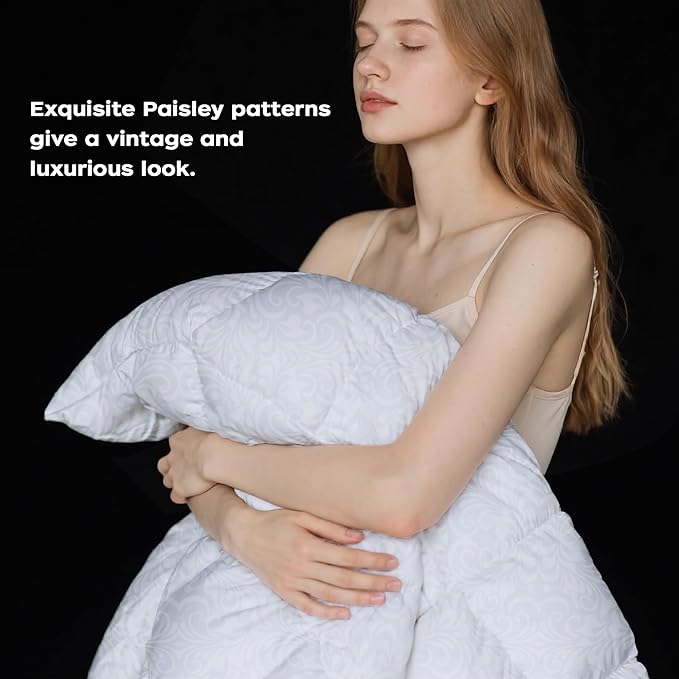 puredown® Goose Feather Comforter,Duvet Insert, Gusseted Ultra-Soft Noiseless Shell Medium Warmth Bedding Comforters (White-All Season, Twin)