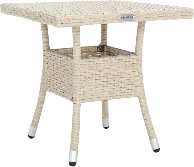 SAFAVIEH Outdoor Patio Furniture Collection Edna 3-Piece Lounge Set with Beige Faux Rattan Armchairs, Cushions & Side Table, Conversation Seating (PAT7719B)