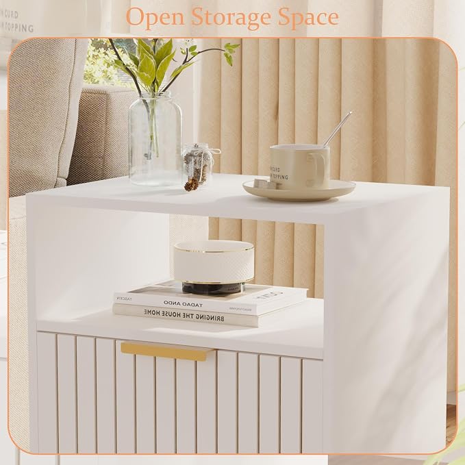 Aenuert Nightstand, 2-Tier Night Stand with Drawer, Wooden Bedside Table for Bedroom Study Room Small Spaces, White - Image 7