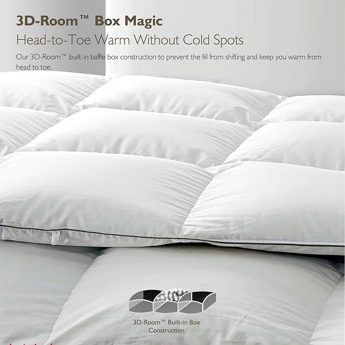 Cobnom® Hotel Luxury Feather Down Comforter Oversized Queen, Medium Warm All Season Duvet Insert, Silky Soft Egyptian Cotton Blend Cover, Ethically Sourced Feather Down Filled, 98x98 Inch, White