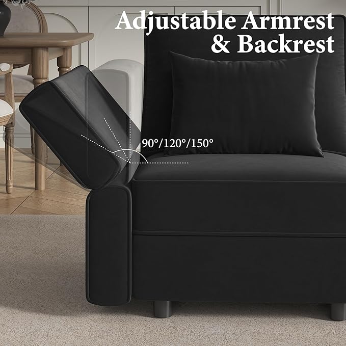 Vesgantti Modular Sectional Sofa with Chaise, Velvet 5 Seat Deep Sofa with Storage, Memory Foam U Shaped Convertible Lounge Couches with 2 Ottoman for Living Room, 3"/5" Height Adjustable Legs, Black