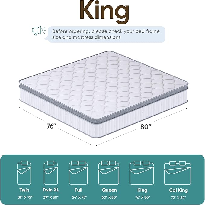 ETONEX 10 Inch King Size Mattress Cooling Gel Memory Foam and Pocket Spring Hybrid Mattress in a Box Medium Firm CertiPUR-US Certified Foam (King, 10in)