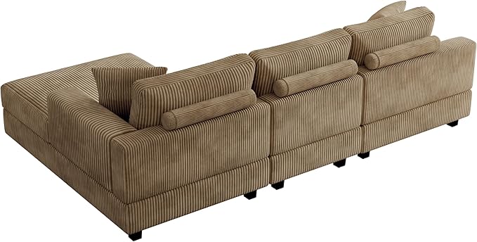 ERYE L-Shaped Reversible Chaise Sectional Sofa Corduroy Upholstered Corner Tufted Sofa Couch with Reversible Chaise Lounge,Headrests,Removable Armrests and 2 Pillows