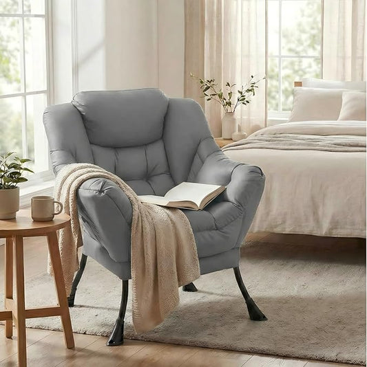 TLSUNNY Lazy Chair, Modern Comfy Lounge Accent Chair, Large Sofa Armchair with a Side Pocket, Leisure Upholstered Reading Chair for Bedroom, Living Room, Small Space, Dorm (Dark Grey)