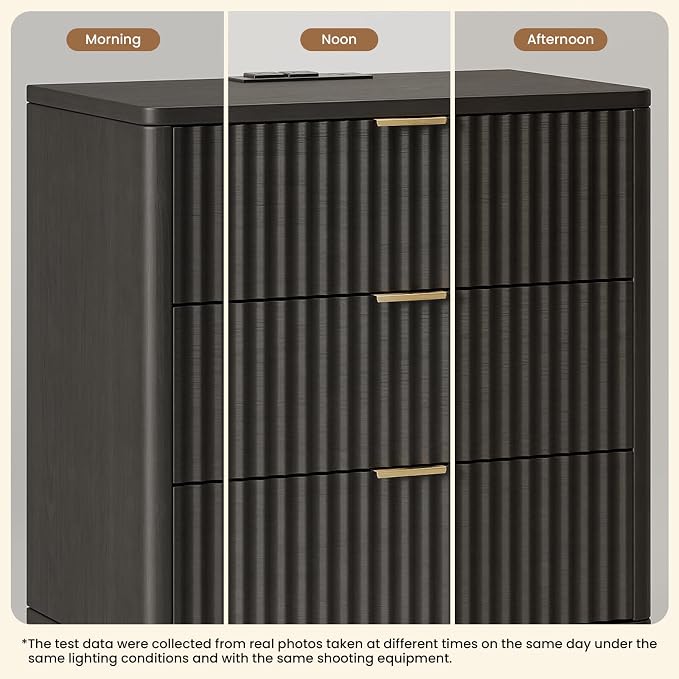 30" Tall Fluted NightStand Set of 2,Modern Side Table with Storage, 3 Drawers End Table with Charging Station,Night Stand Wood Bedside Tables for Bedroom,Curved Profile Design,Black - Image 5