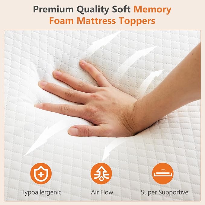 DUMOS 3 Inch Gel Memory Foam Mattress Topper Twin Size, Cooling Breathable Comfy Mattress Pad for Pain Relief, CertiPUR-US Certified (with Removable & Washable Cover)