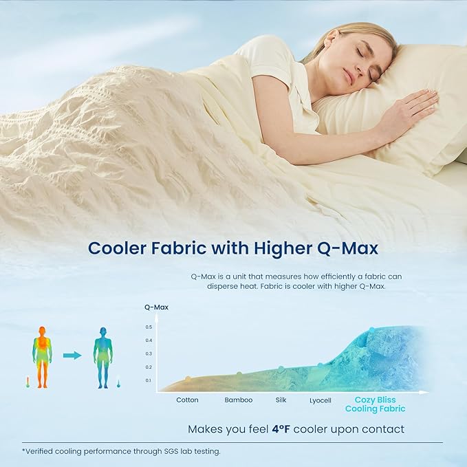 Cozy Bliss Cooling Comforter Seersucker Plaid Twin Size, Q-Max 0.45 Lightweight Cooling Blanket, Breathable Silk Smooth Summer Bedding Quilt for Hot Sleepers Night Sweats Khaki