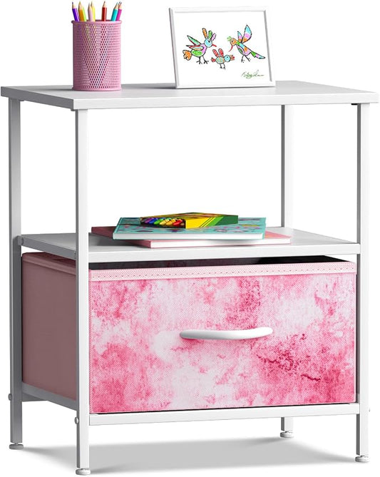 Sorbus 1 Drawer Shelf Storage Nightstand - Kids Bedside Furniture End Table Night Stand with Steel Frame Wood Top & Easy Pull Fabric Bins. Dresser & Chest for Home Bedroom Accessories Office & College by Sorbus