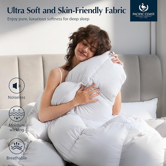 Pacific Coast Luxury White Goose Feather Down Fiber Comforter King Size, All Season Hotel Collection Duvet Insert, Ultra Soft, Breathable Bedding Comforter with 8 Corner Tabs, 106x90 Inch White