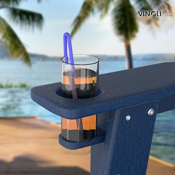 VINGLI Plastic Adirondack Chairs, Folding with Cup Holder, Waterproof HDPE Material, Comfortable 380lb Weight Capacity for Outdoor Pool Patio Lounge Chair Lawn Furniture Firepit (Navy Blue) - Image 2