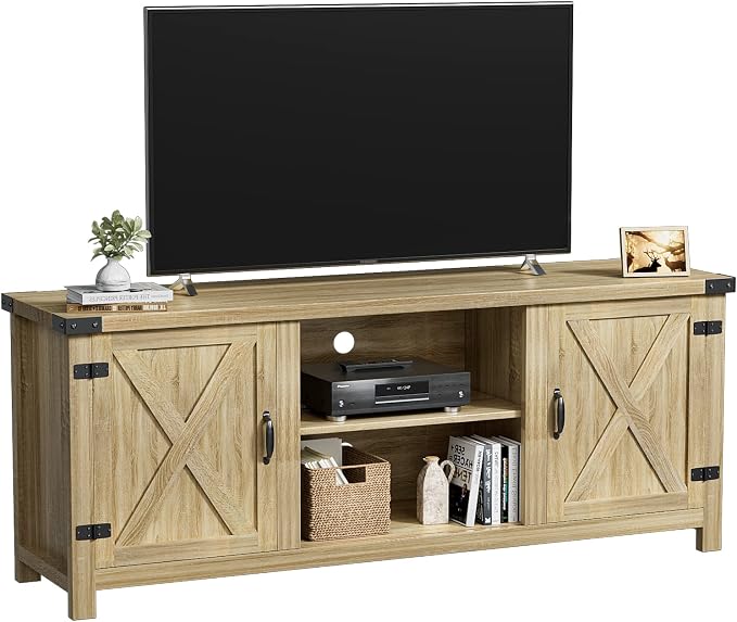 YESHOMY Modern Farmhouse TV Stand with Two Barn Doors and Storage Cabinets for Televisions up to 65+ Inch, Entertainment Center Console Table, Media Furniture for Living Room, 58 Inch, White Oak - Image 7