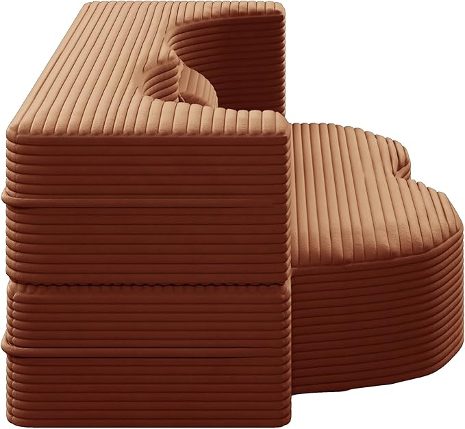 KEIKI Floor Sofa Bed with 2 Pillows, Convertible Corduroy Couch, 15" Foam Folding Mattress Sleeper Floor Sofa for Adults, Lounge Bed, Orange