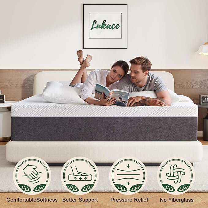 Lukace 10 Inch Queen Mattress No Fiberglass Gel Memory Foam Mattress for Back Pain, Relieve Pressure with Medium Firm Support & Motion Isolation, Certified Safe Materials, 80" L x 60" W