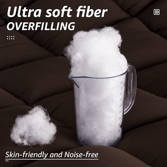 HYLEORY All Season California King Size Bed Comforter - Cooling Down Alternative Quilted Duvet Insert with Corner Tabs - Winter Warm - Machine Washable - Brown