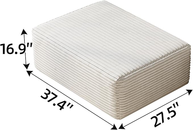 37.4" Plush Corduroy Ottoman, Upholstered Cloud Ottoman for Boneless Couch in a Box, Modular Sectional Couches for Living Room, Compressed Memory Foam, No Assembly Require, White