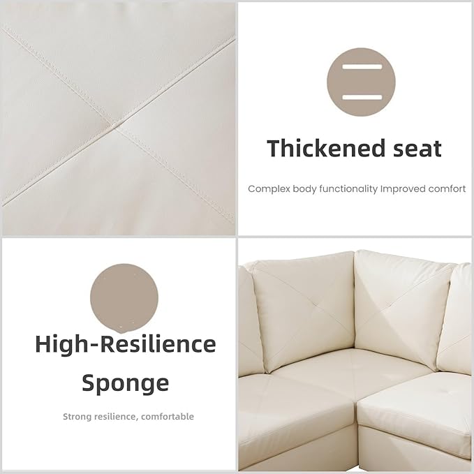 FONTOI L Shaped Sectional Couch Sofa, Modern Couches for Living Room, Comfy 4 Seat Modular Sectional Sofa with Ottoman Storage for Bedroom Apartment, White