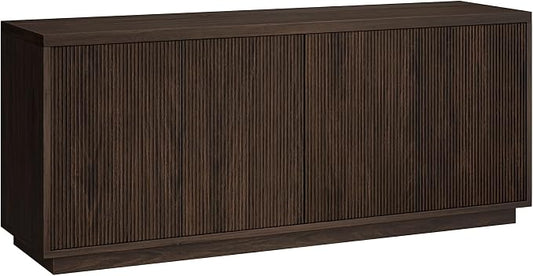 Henn&Hart Fluted TV Stand for TVs up to 65" with 2 Concealed Ribbed Storage Cabinets and Adjustable Shelves for Living Room, Family Room, or Office, Rich Brown by HennHart