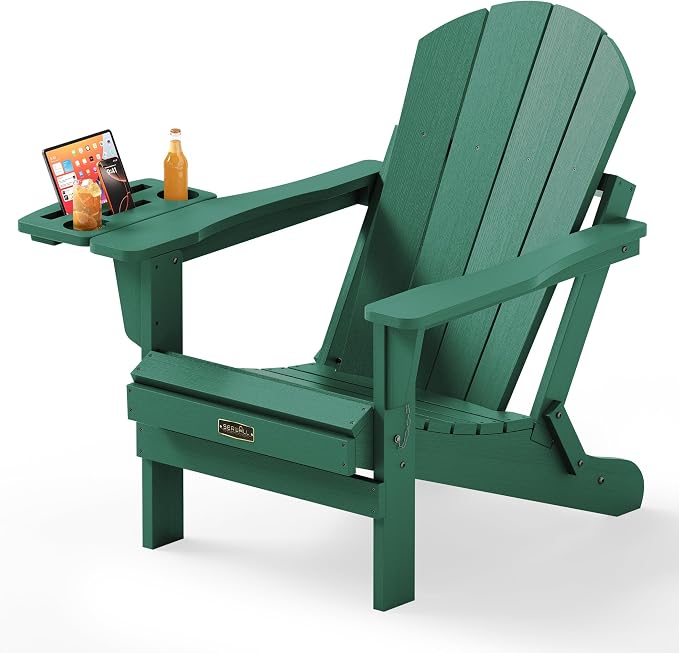 SERWALL Folding Adirondack Chair, Outdoor Adirondack Chairs with 4 in 1 Cup Holder, Weather Resistant Plastic Patio Chair for Garden, Backyard, Deck, Lawn, Fire Pit- Green by SERWALL