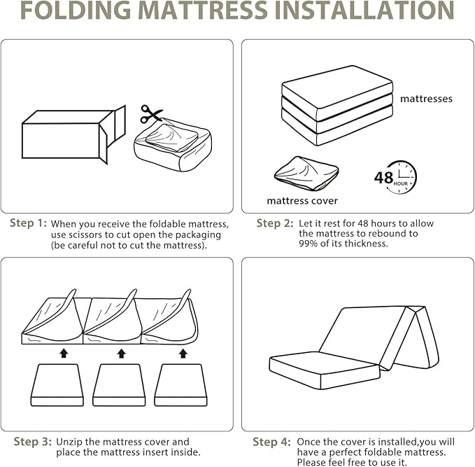 Tri Fold Memory Foam Foldable Mattress Single, 3 inch Folding Mattress for Guest Sleep. Portable Trifold Mat with Removable Washable Cover, Floor Sleeping Mat for Adult and Kid