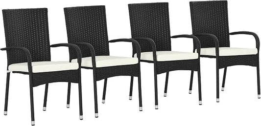Outsunny Stackable PE Rattan Outdoor Dining Chairs with Cushions, Set of 4 Patio Wicker Dining Chairs with Armrests and Backrest for Patio, Deck, Cream White by Outsunny