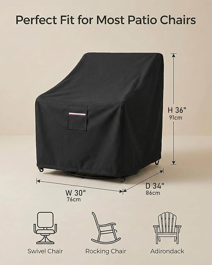 Outdoor Patio Chair Covers, Heavy Duty 600D Oxford Fabric, Weather Resistant Waterproof Furniture Protectors, Black, 30x34x36 Inches, 4-Pack - Image 3