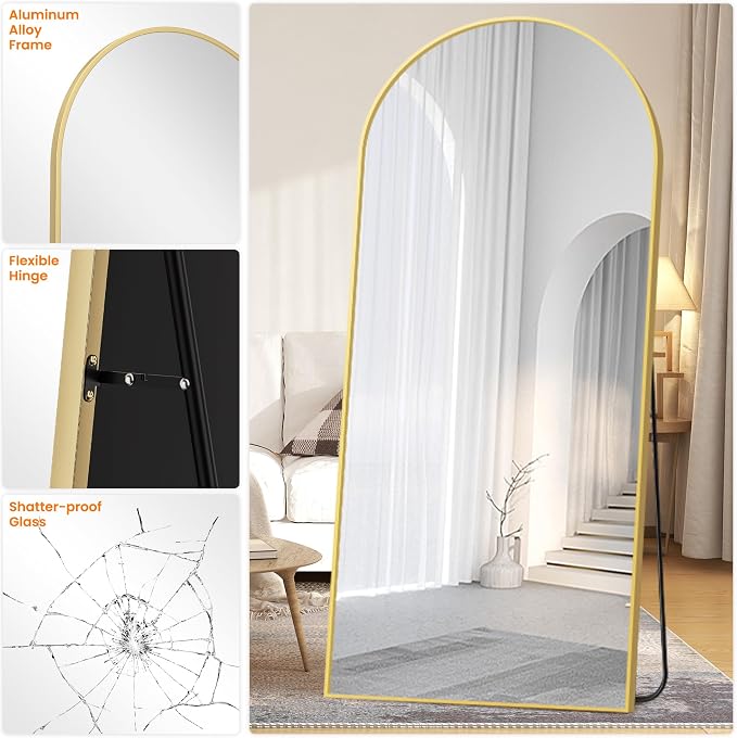 TRAHOME Full Length Arched Mirror, 75"x35" Standing Floor Full Body Mirror for Wall with Aluminum Alloy Frame for Bedroom, Living Room, Dressing Room(Gold) - Image 8