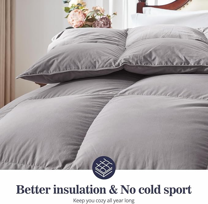 Globon Down Comforter King Size,All Season Duvet Insert Ultra-Soft Noiseless Shell,Mediumweight with 8 Corner Tabs, Grey