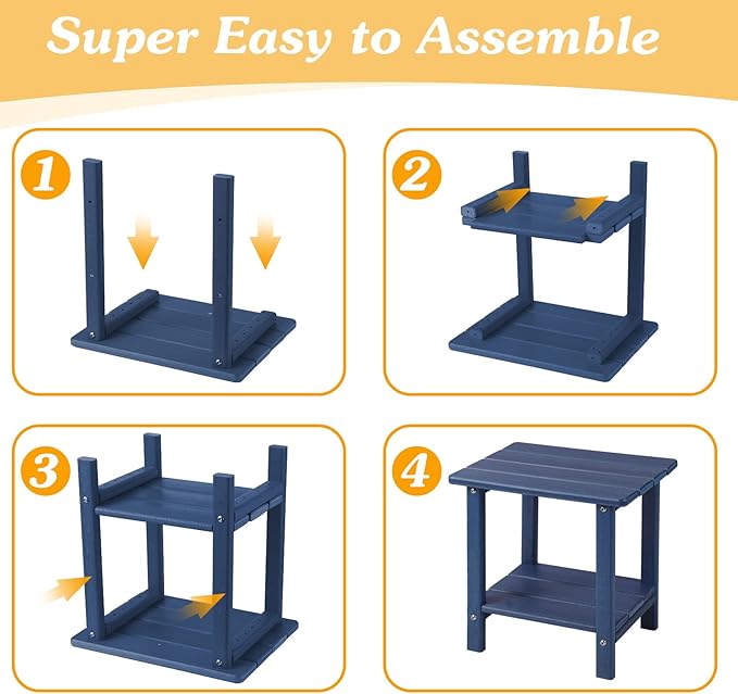 Apolimi Adirondack Outdoor Side Table, 2-Tier Sturdy Patio End Table Weather Resistant, 16.5" Solid Side Table for Patio, Pool, Porch(Navy Blue) - Image 6